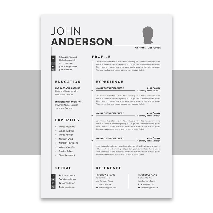 PSD modello di curriculum vitae pulito e moderno per il portfolio o il curriculum vitae