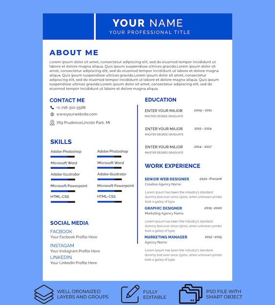 Modello di curriculum vitae pulito e semplice facilmente modificabile