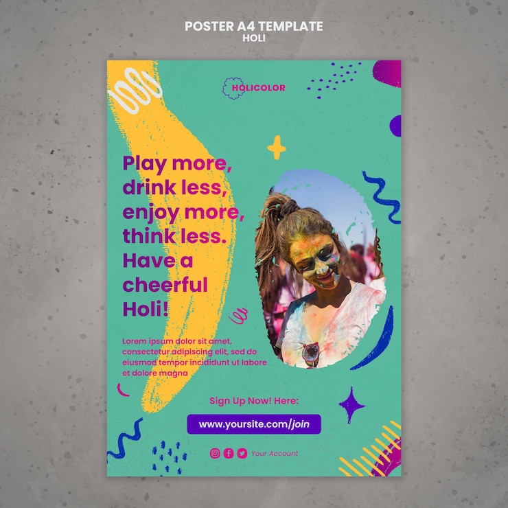 Modello di design del festival holi design piatto