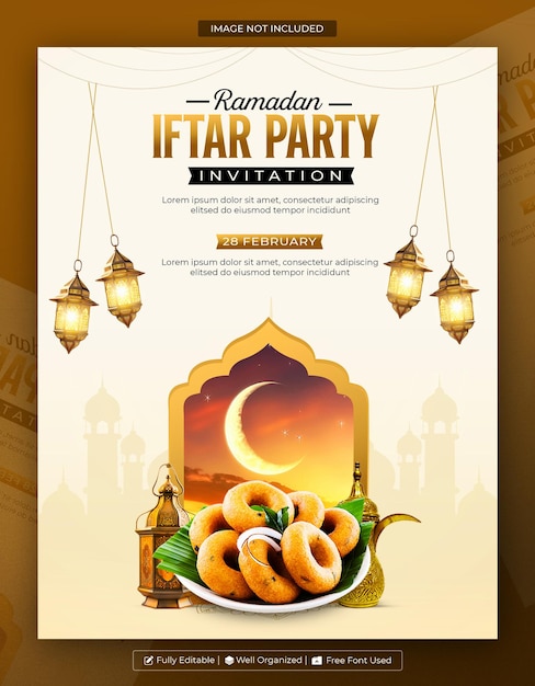 Modello di design del volantino di invito alla festa di Ramadan Kareem Iftar