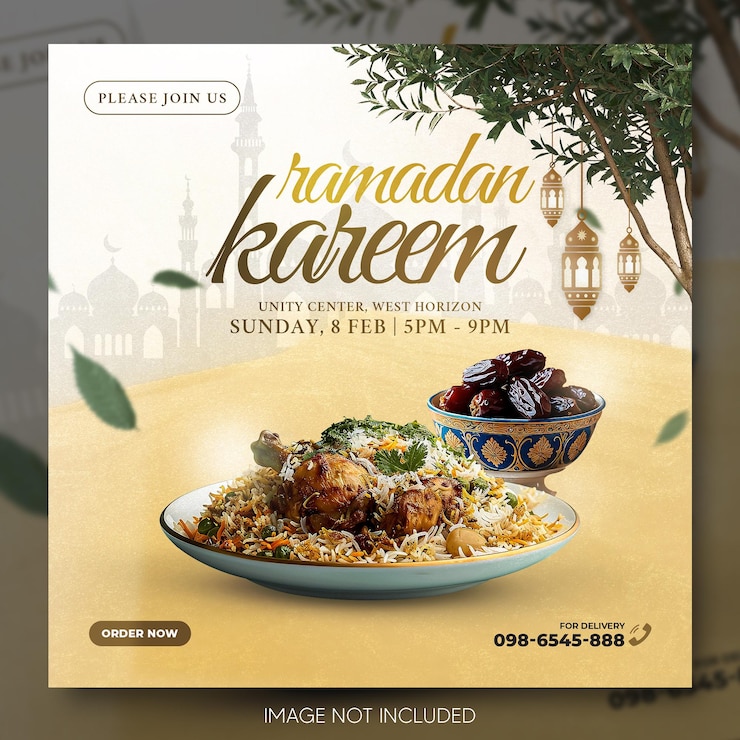 PSD modello di design del volantino di invito alla festa di ramadan kareem iftar