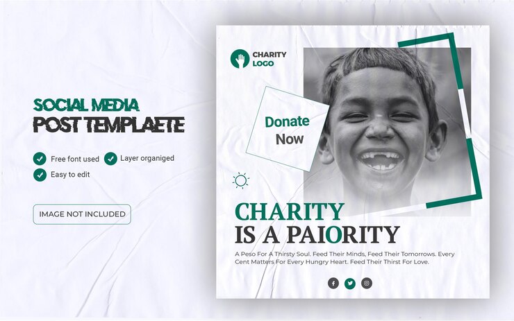 Modello di design per post sui social media di beneficenza