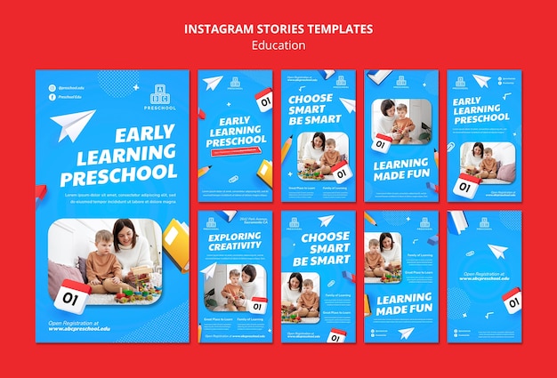 Modello di educazione di storie di instagram realistiche