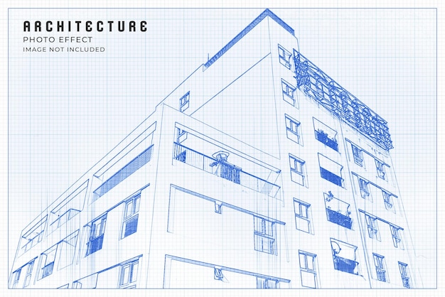 Modello di effetto fotografico per schizzi artistici di architettura