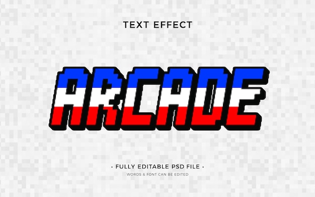 Modello di effetto testo pixel arcade design piatto