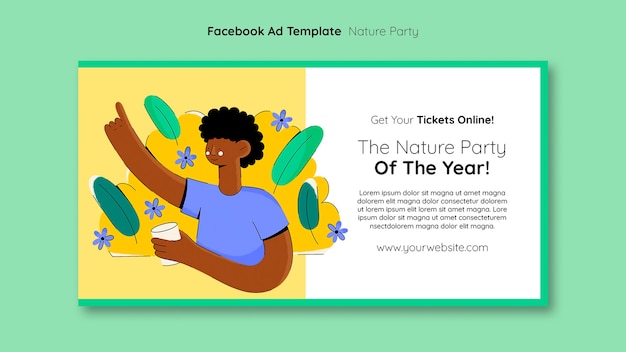 Modello di facebook per la festa della natura divertente disegnato a mano