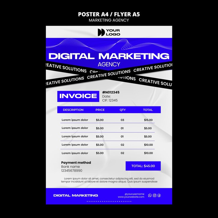 PSD modello di fattura per agenzia di marketing di design piatto