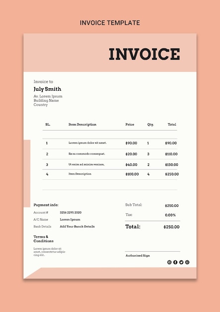 Modello di fattura per progettazione grafica freelance premium