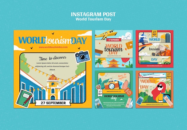 Modello di giornata mondiale del turismo di design piatto