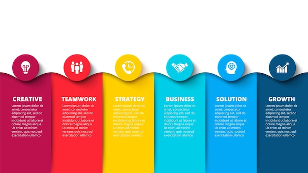 Modello di infografica banner con 6 cerchi Presentazione aziendale