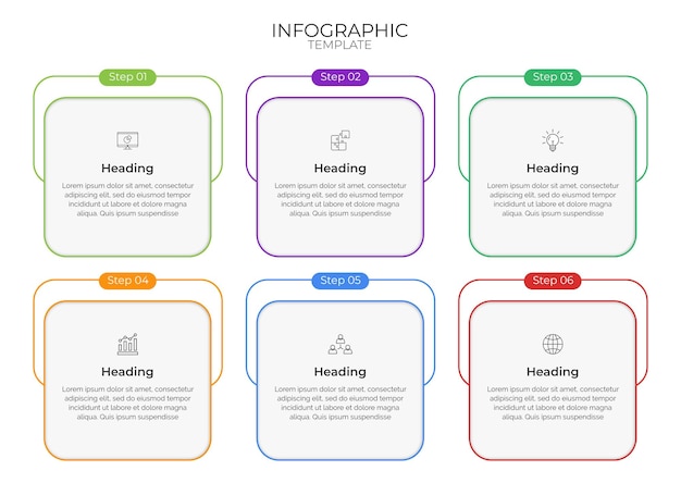 Modello di infografica con sei passaggi e icone