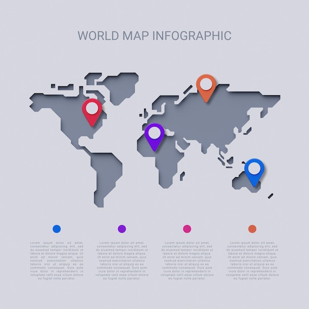 Modello di infografica della mappa del mondo 3D