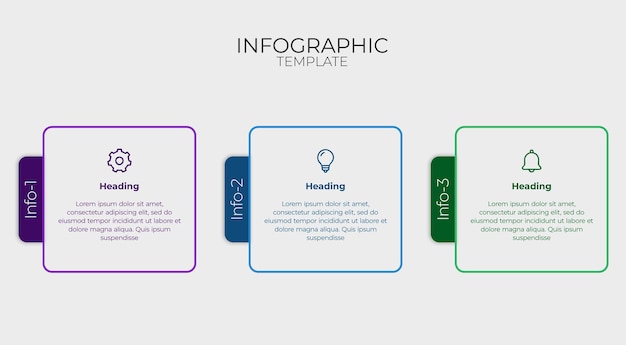 Modello di infografica minimalista colorata in tre fasi