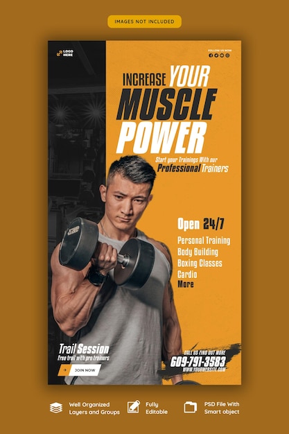 Modello di Instagram e Facebook Story per palestra e fitness