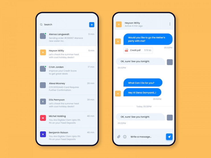 PSD modello di interfaccia utente di progettazione app per chat