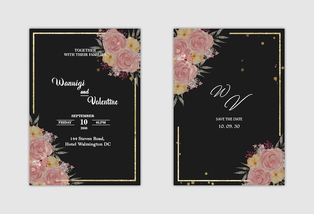 Modello di invito a nozze con fiore blu Psd Premium
