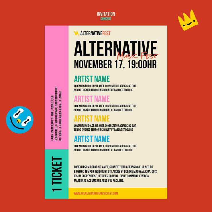 PSD modello di invito al concerto dal design piatto