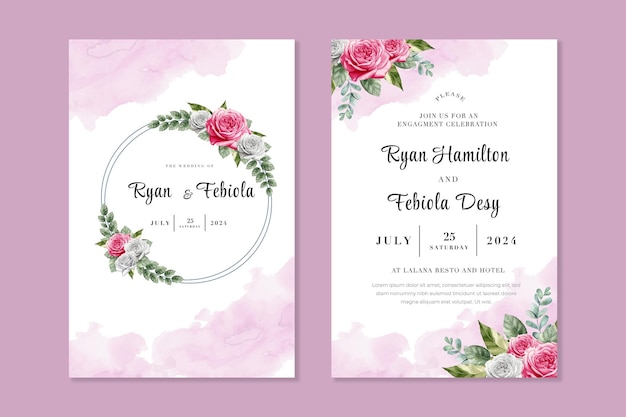 Modello di invito al matrimonio con acquerello di fiori PSD