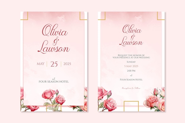 Modello di invito al matrimonio con fiori ad acquerello