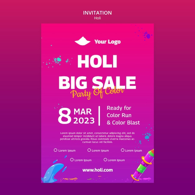 Modello di invito alla celebrazione del festival di Holi