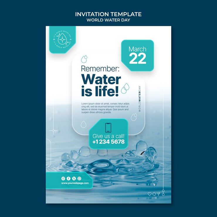 PSD modello di invito alla celebrazione della giornata mondiale dell'acqua