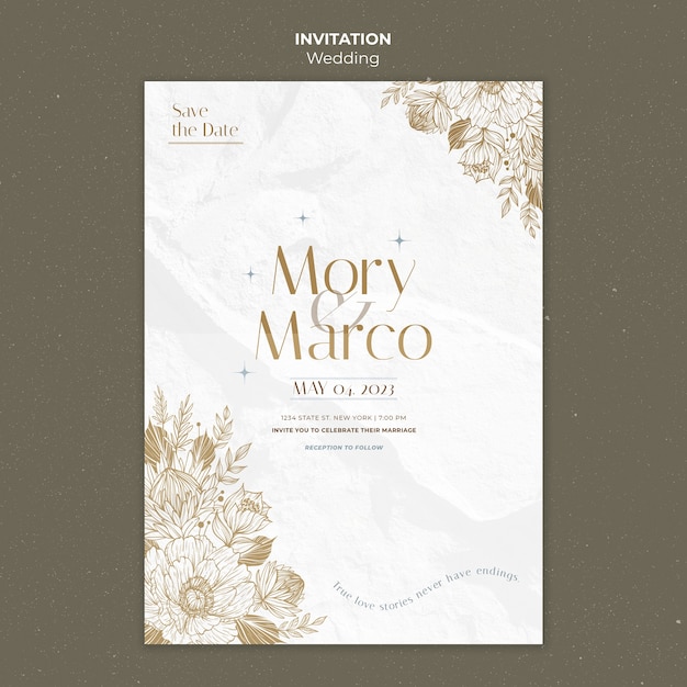 Modello di invito per la celebrazione del matrimonio floreale