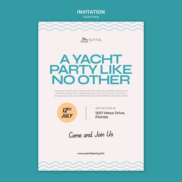 Modello di invito per la celebrazione di una festa in yacht di lusso