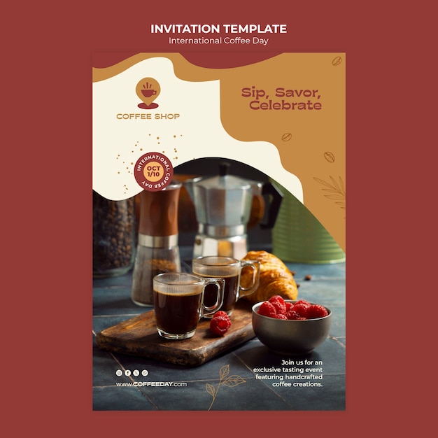 Modello di invito per la giornata internazionale del caffè