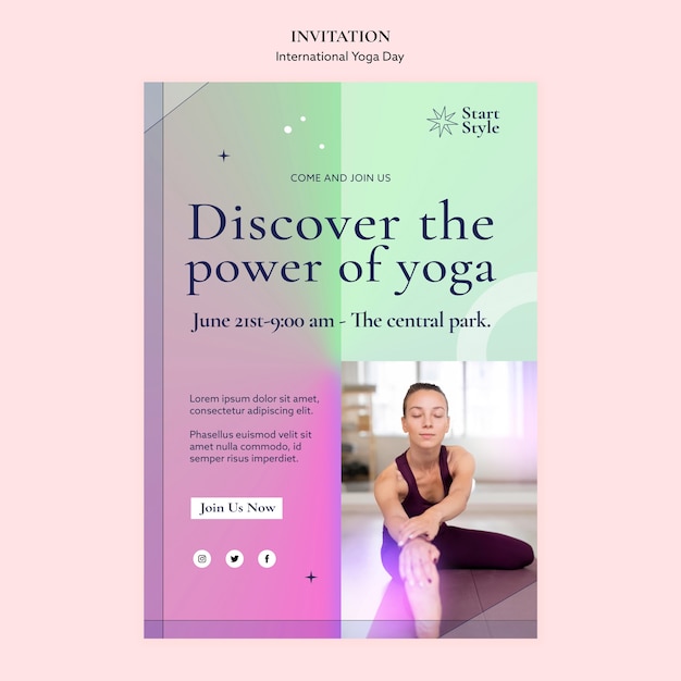 Modello di invito per la giornata internazionale dello yoga