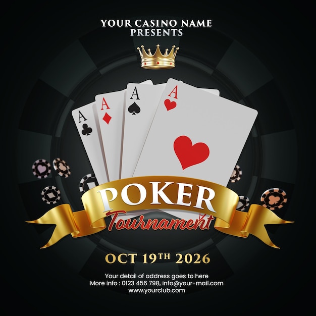 Modello di invito per post sui social media online del casinò del torneo di poker nero scuro