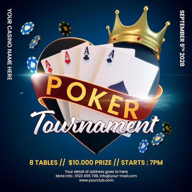 Modello di invito per post sui social media online del casinò del torneo di poker