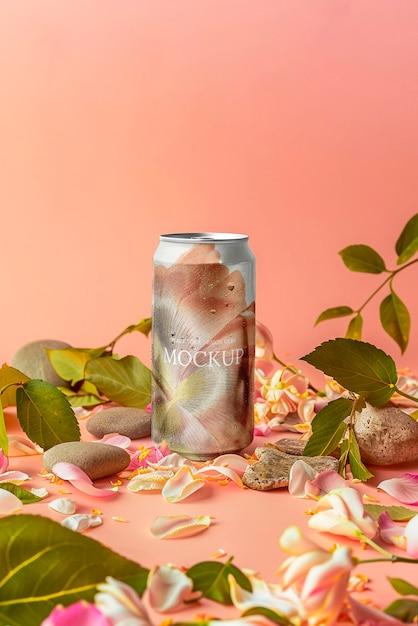 Modello di lattina di soda estetica floreale