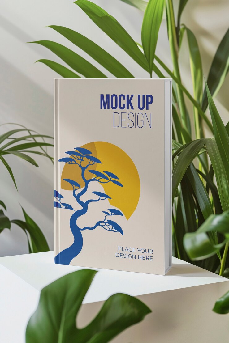 PSD modello di libro con elementi naturali
