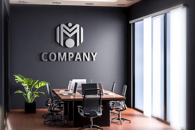 modello di logo sala riunioni parete nera