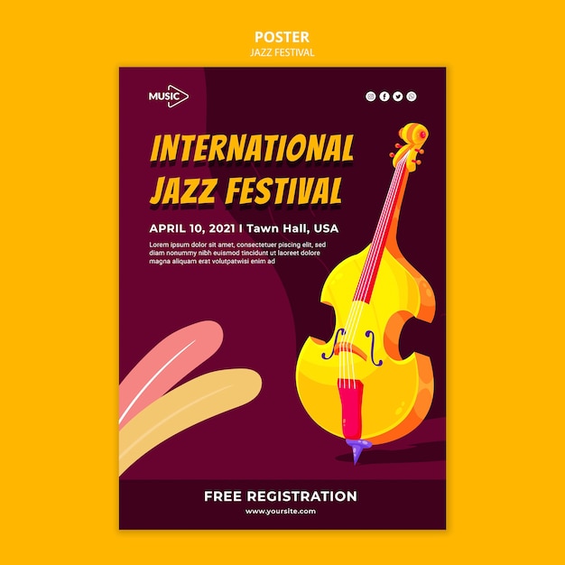 Modello di manifesto del festival jazz internazionale