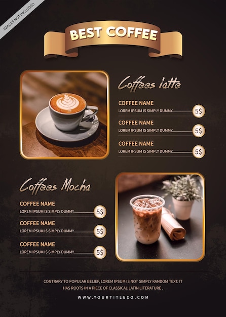 Modello di menu del caffè Modello di menu della caffetteria con elementi disegnati a mano