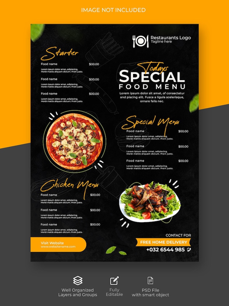 PSD modello di menu del ristorante di hamburger e pasta gratuiti psd