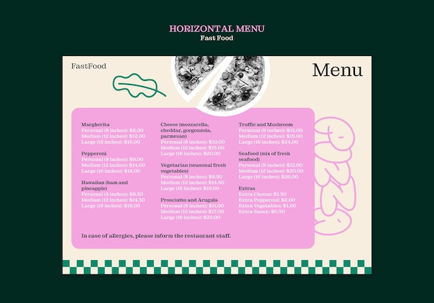 Modello di menu delizioso per fast food