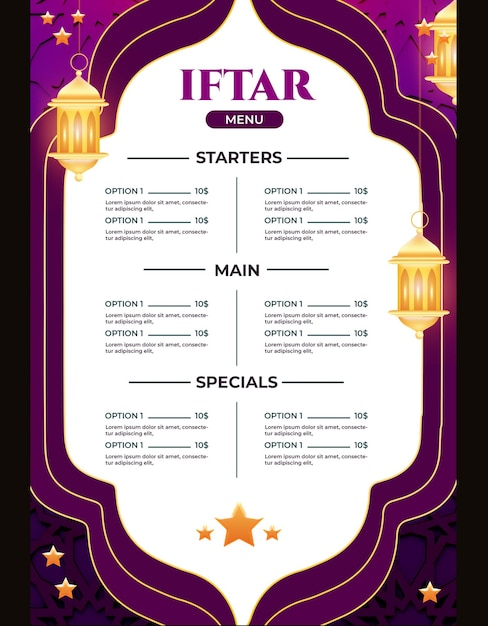 Modello di menu Iftar