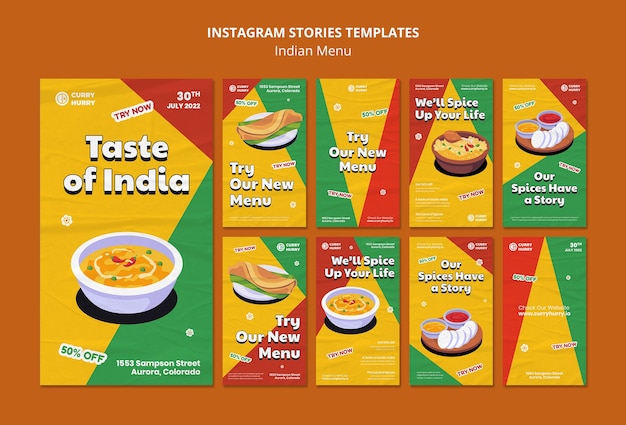 Modello di menu indiano design piatto
