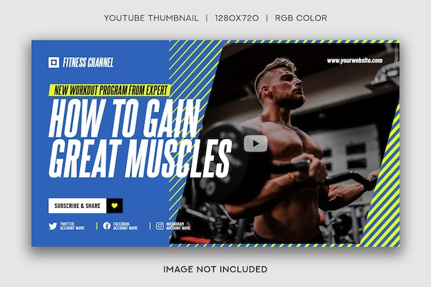 Modello di miniatura di YouTube per il fitness con tutorial video
