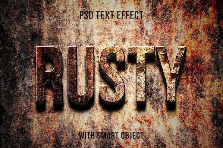 PSD modello di mockup con effetto testo modificabile ruggine texture