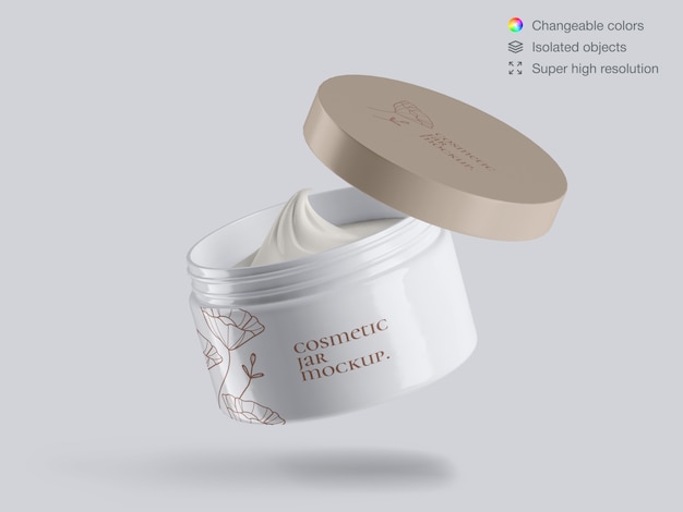 Modello di mockup cosmetico di plastica cosmetica di plastica aperto galleggiante aperto