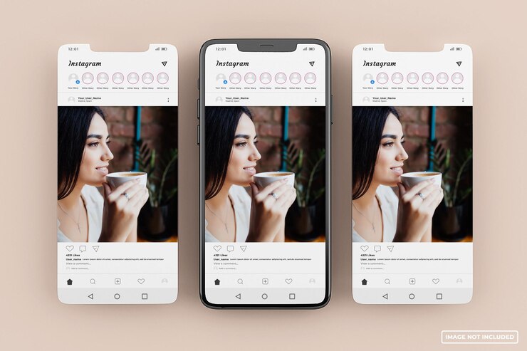 Modello di mockup dell'interfaccia mobile di Instagram