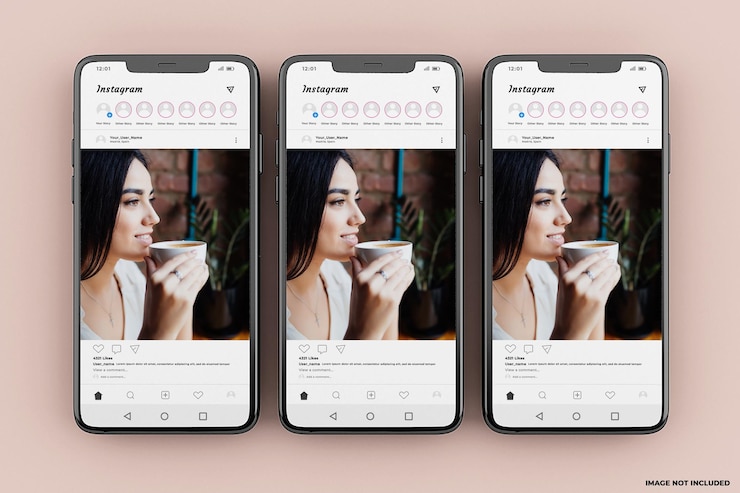 PSD modello di mockup dell'interfaccia mobile di instagram