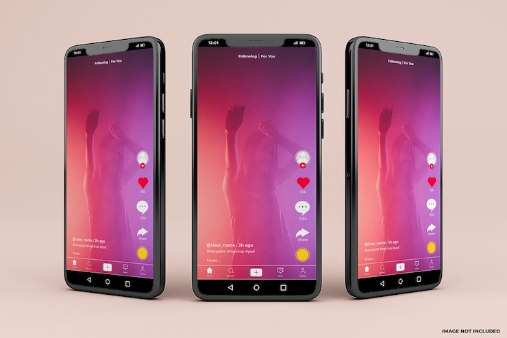 Modello di mockup dell'interfaccia mobile di Tiktok