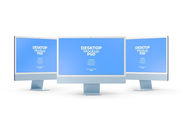 Modello di mockup dello schermo del monitor desktop imac con sfondo modificabile PSD