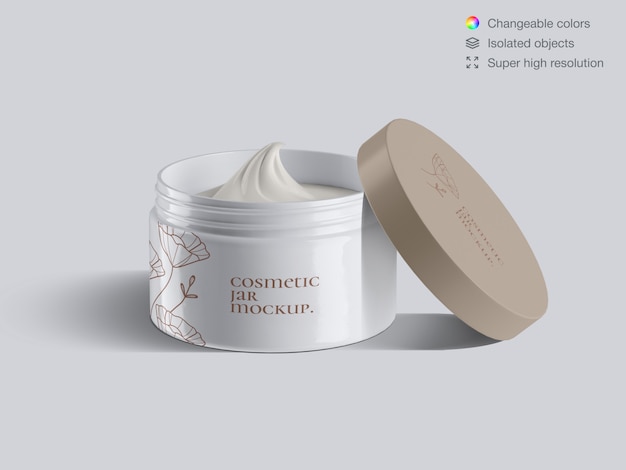 Modello di mockup di barattolo di crema cosmetica cosmetica di plastica aperto realistico