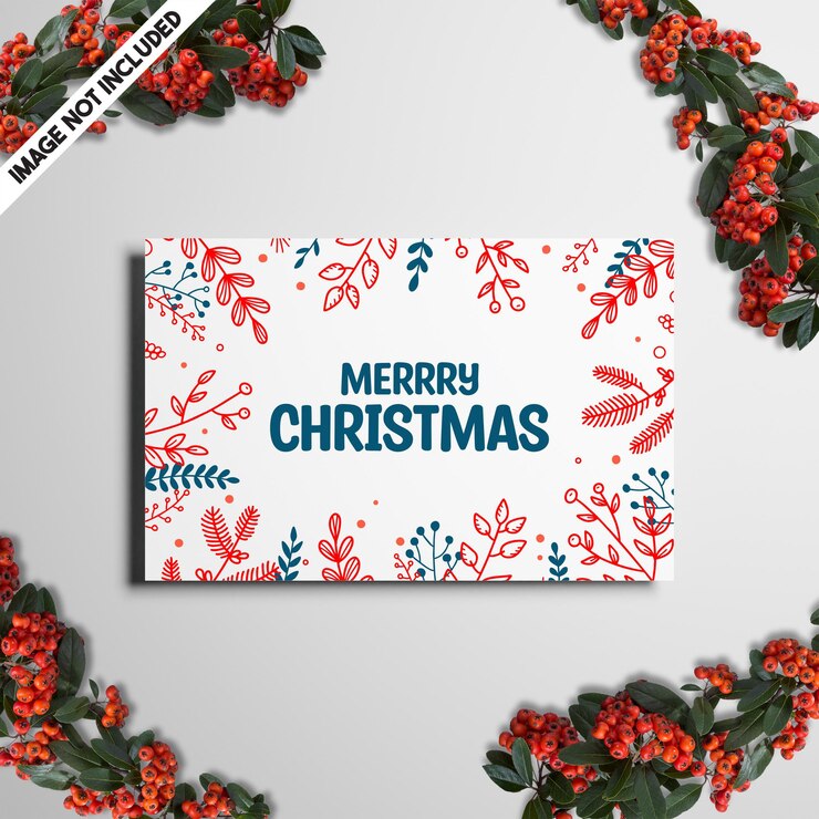 Modello di mockup di cartolina d'auguri di Natale con brunch di pino e foglia