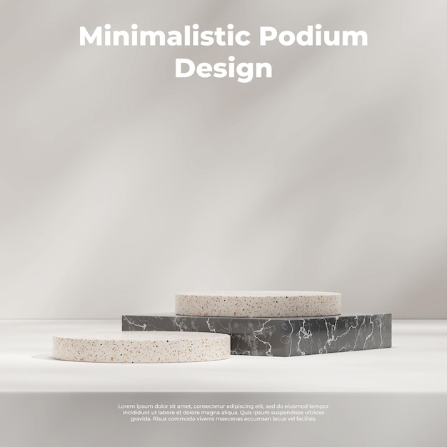 Modello di mockup di rendering 3d di podio in marmo e terrazzo in piazza con ombra sul muro